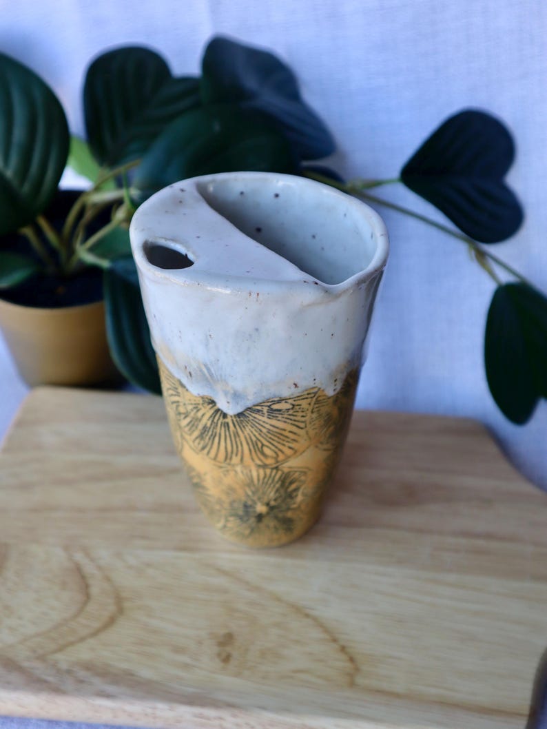 Handmade Large (Tall) Ceramic Travel Cup / Tumbler with Oranges