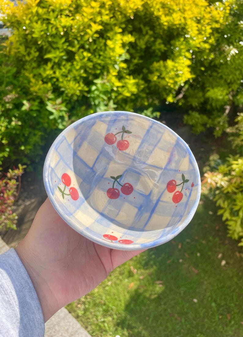 Handmade Little Ceramic Bowl with Cherries