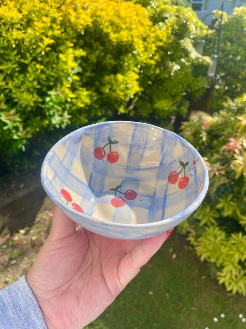 Handmade Little Ceramic Bowl with Cherries