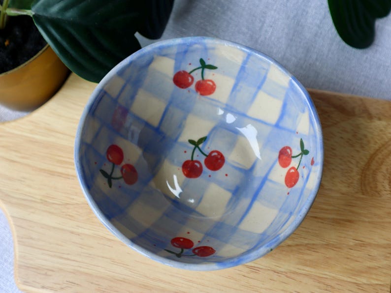 Handmade Little Ceramic Bowl with Cherries