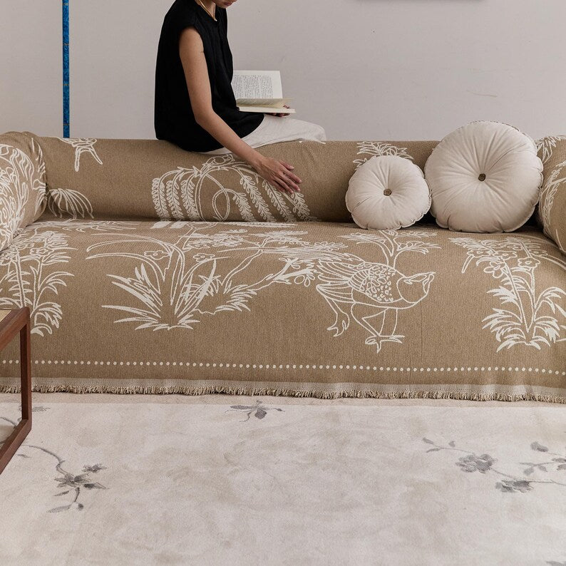 Reversible Chenille Sofa Cover – Oriental Jacquard Design