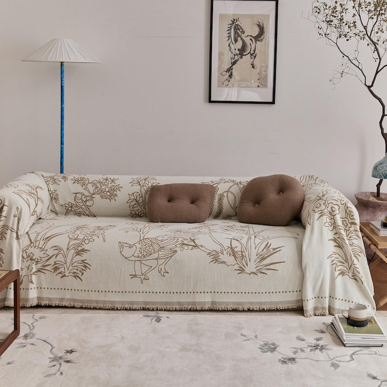 Reversible Chenille Sofa Cover – Oriental Jacquard Design
