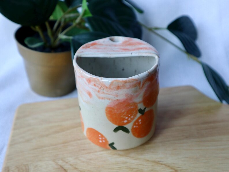 Handmade Ceramic Travel Cup / Tumbler with Oranges