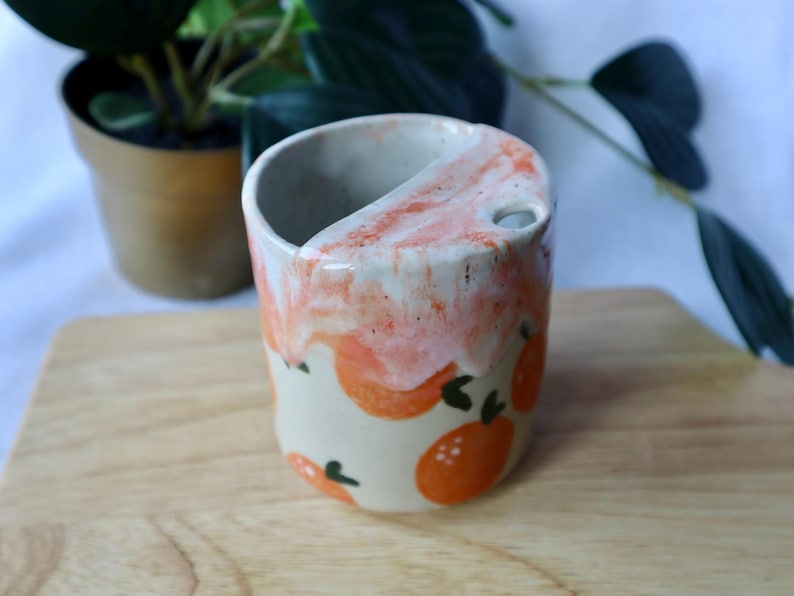 Handmade Ceramic Travel Cup / Tumbler with Oranges