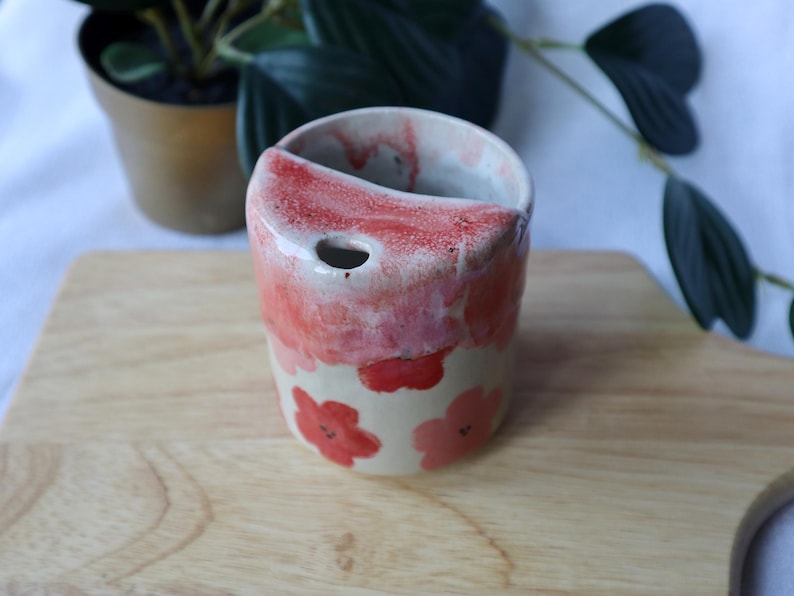 Floral Handmade Ceramic Red & Pink Travel Tumblers