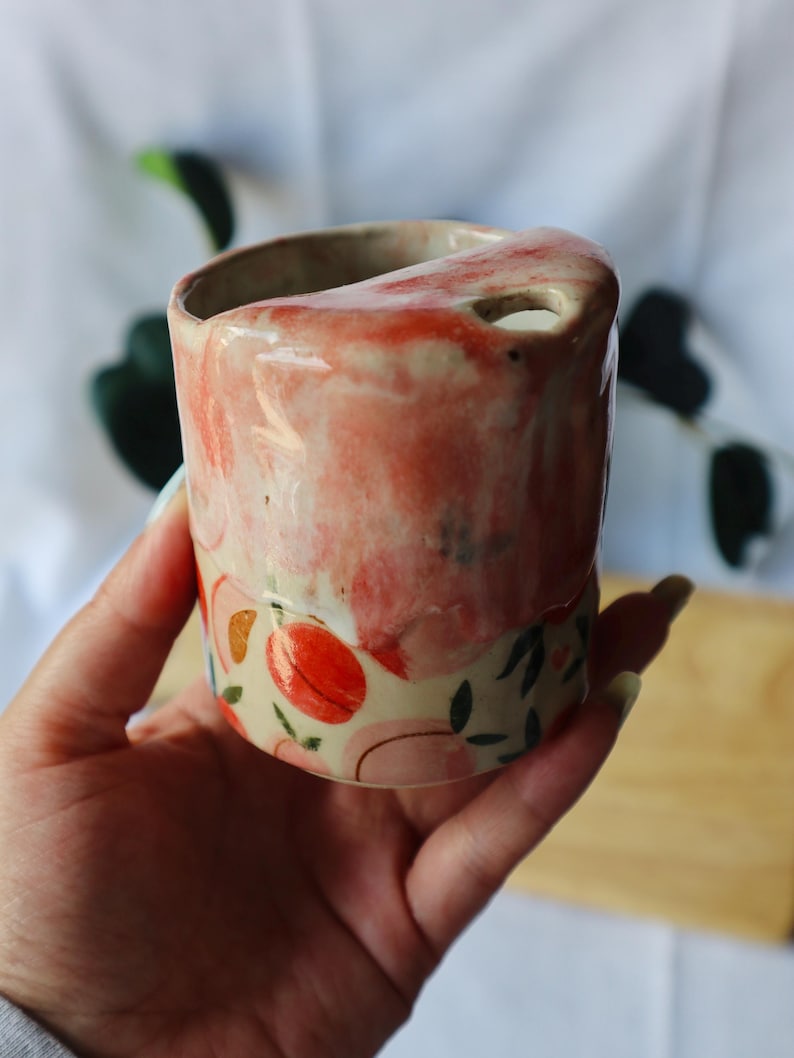 Handmade Ceramic Travel Cup / Tumbler with Peaches!