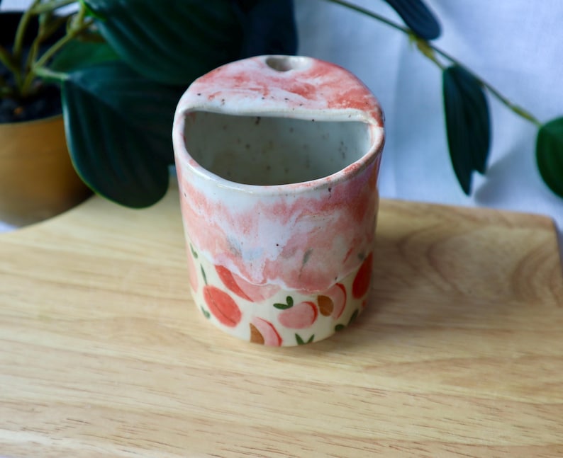 Handmade Ceramic Travel Cup / Tumbler with Peaches!