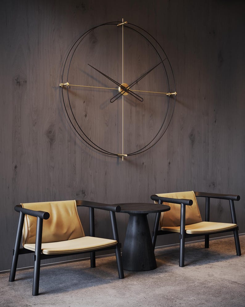Large Modern Wall Clock - (Shiny Gold Black)