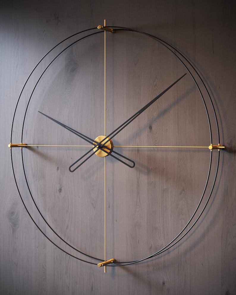 Large Modern Wall Clock - (Shiny Gold Black)