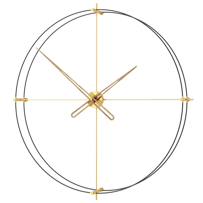 Large Modern Wall Clock - (Shiny Gold Black)