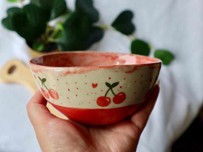 Handmade Small Wonky Cherry Ceramic Bowl - Handmade Ceramic