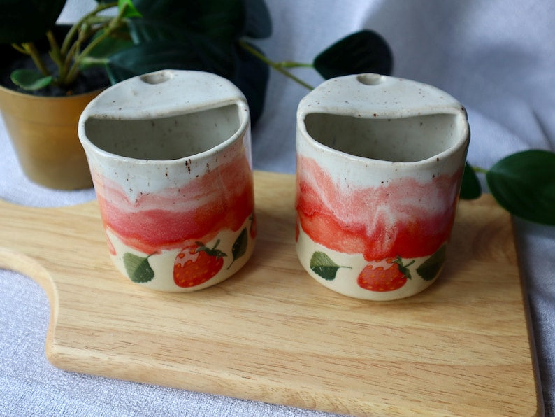 Handmade Strawberry Ceramic Travel Cups / Tumblers