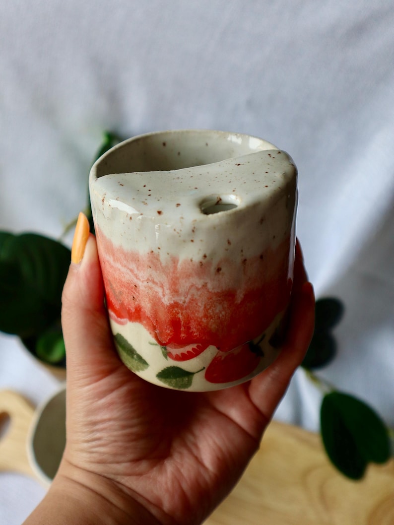 Handmade Strawberry Ceramic Travel Cups / Tumblers