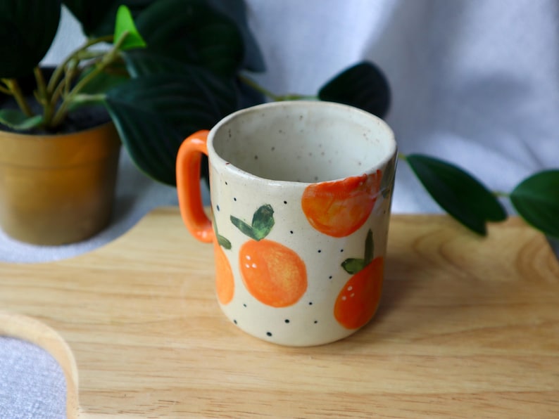 Handmade Small Ceramic Mug with Oranges *Slightly Warped
