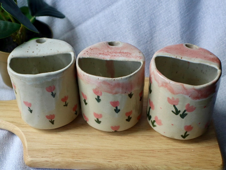 Handmade Ceramic Travel Cup/Tumbler with Tulips