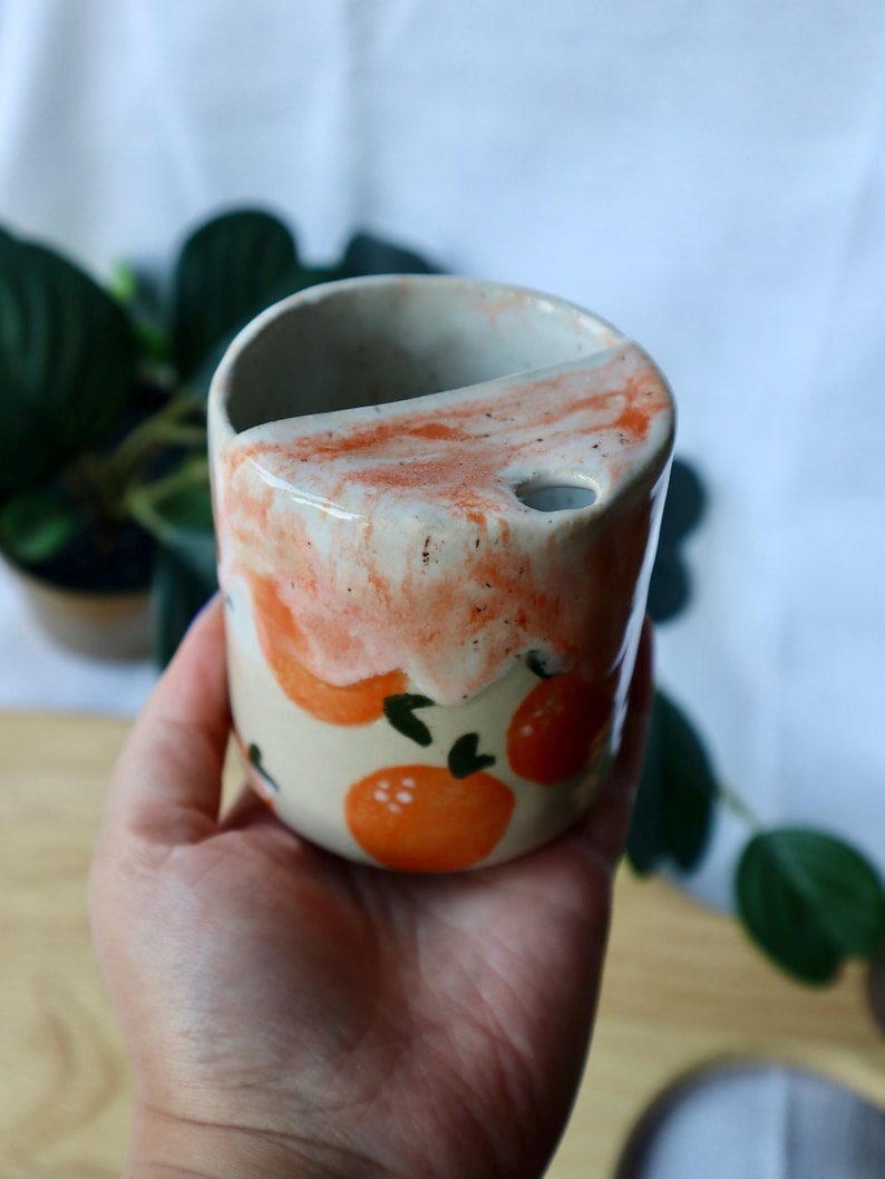 Handmade Ceramic Travel Cup / Tumbler with Oranges