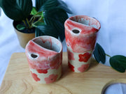 Floral Handmade Ceramic Red & Pink Travel Tumblers