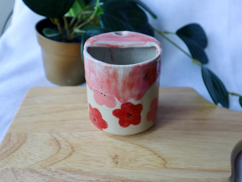 Floral Handmade Ceramic Red & Pink Travel Tumblers