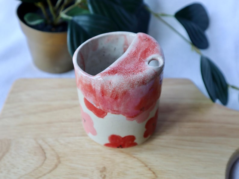 Floral Handmade Ceramic Red & Pink Travel Tumblers
