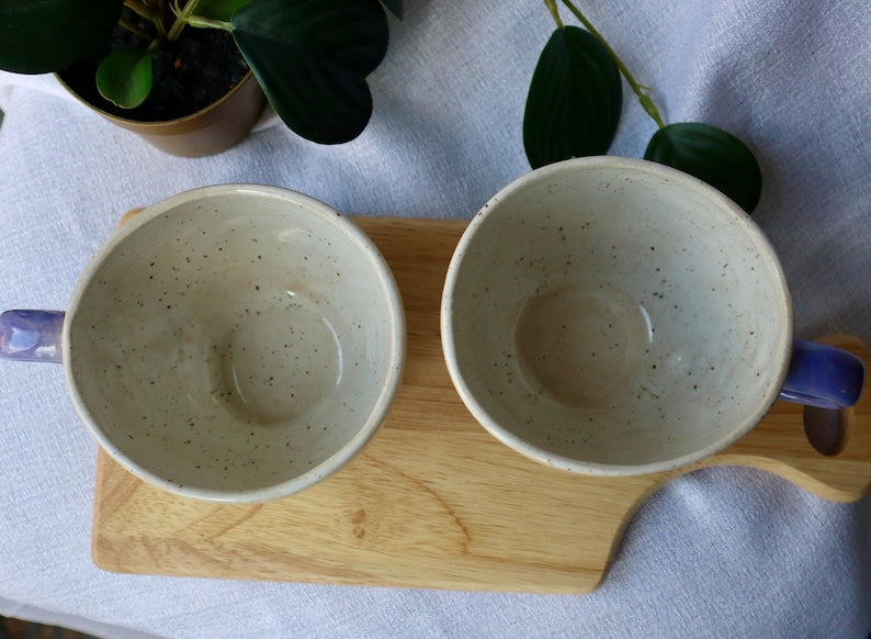 Large Round Handmade Lavender Floral Ceramic Mugs