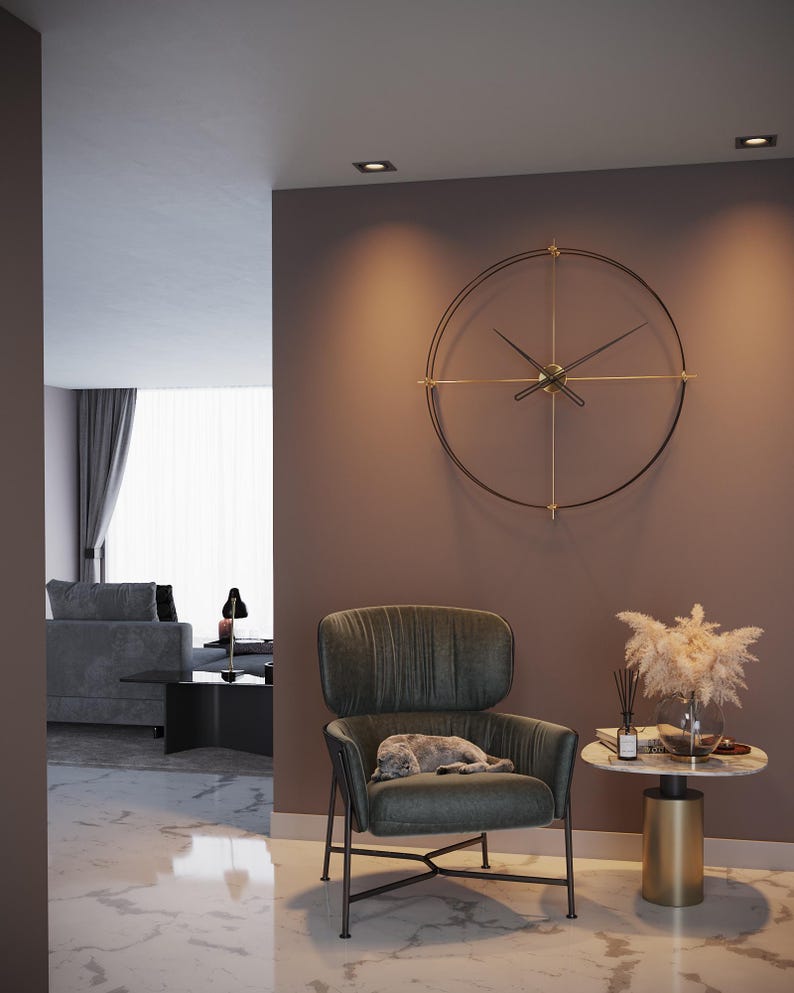 Large Modern Wall Clock - (Shiny Gold Black)