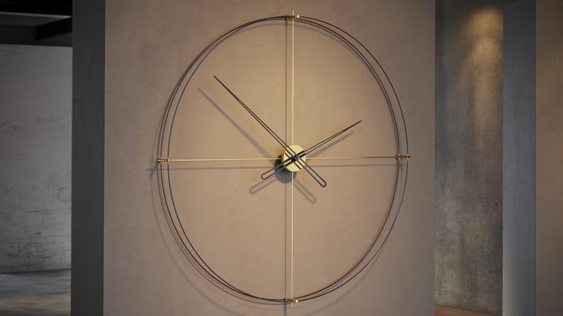 Large Modern Wall Clock - (Shiny Gold Black)