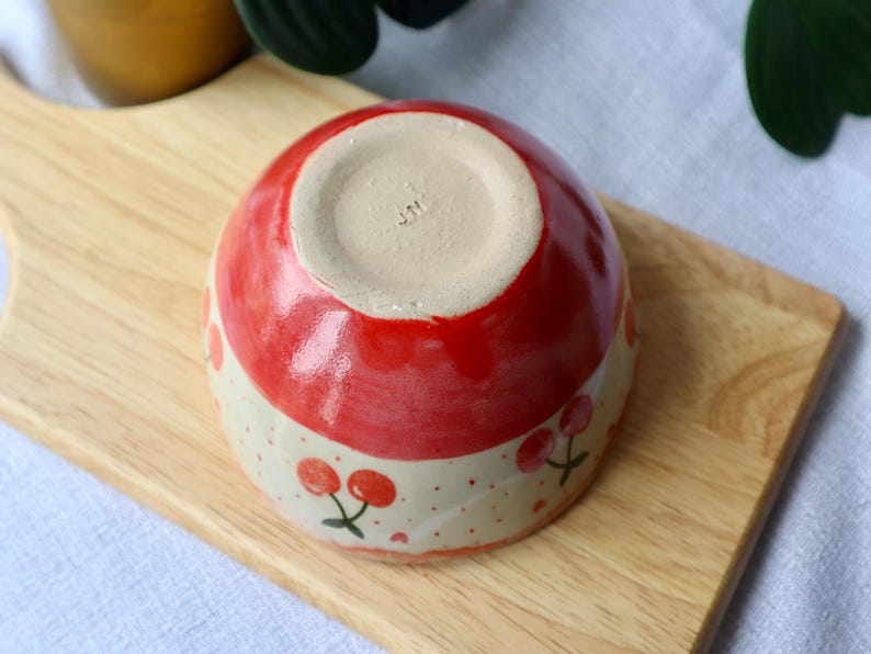 Handmade Small Wonky Cherry Ceramic Bowl - Handmade Ceramic