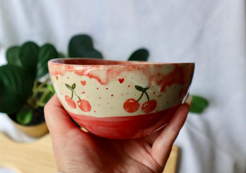 Handmade Small Wonky Cherry Ceramic Bowl - Handmade Ceramic
