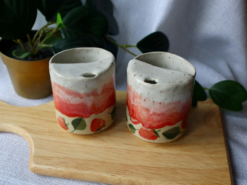 Handmade Strawberry Ceramic Travel Cups / Tumblers