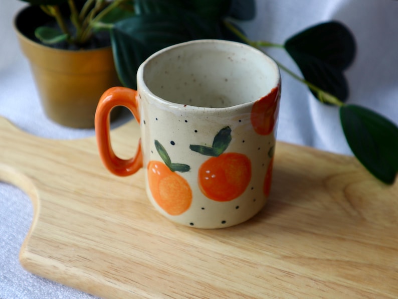 Handmade Small Ceramic Mug with Oranges *Slightly Warped