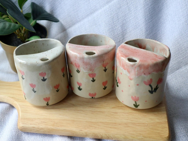 Handmade Ceramic Travel Cup/Tumbler with Tulips