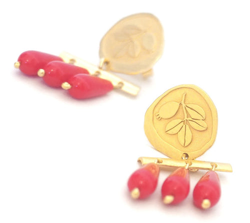 Gold Plated Sterling Silver And 3 Coral Arrayan