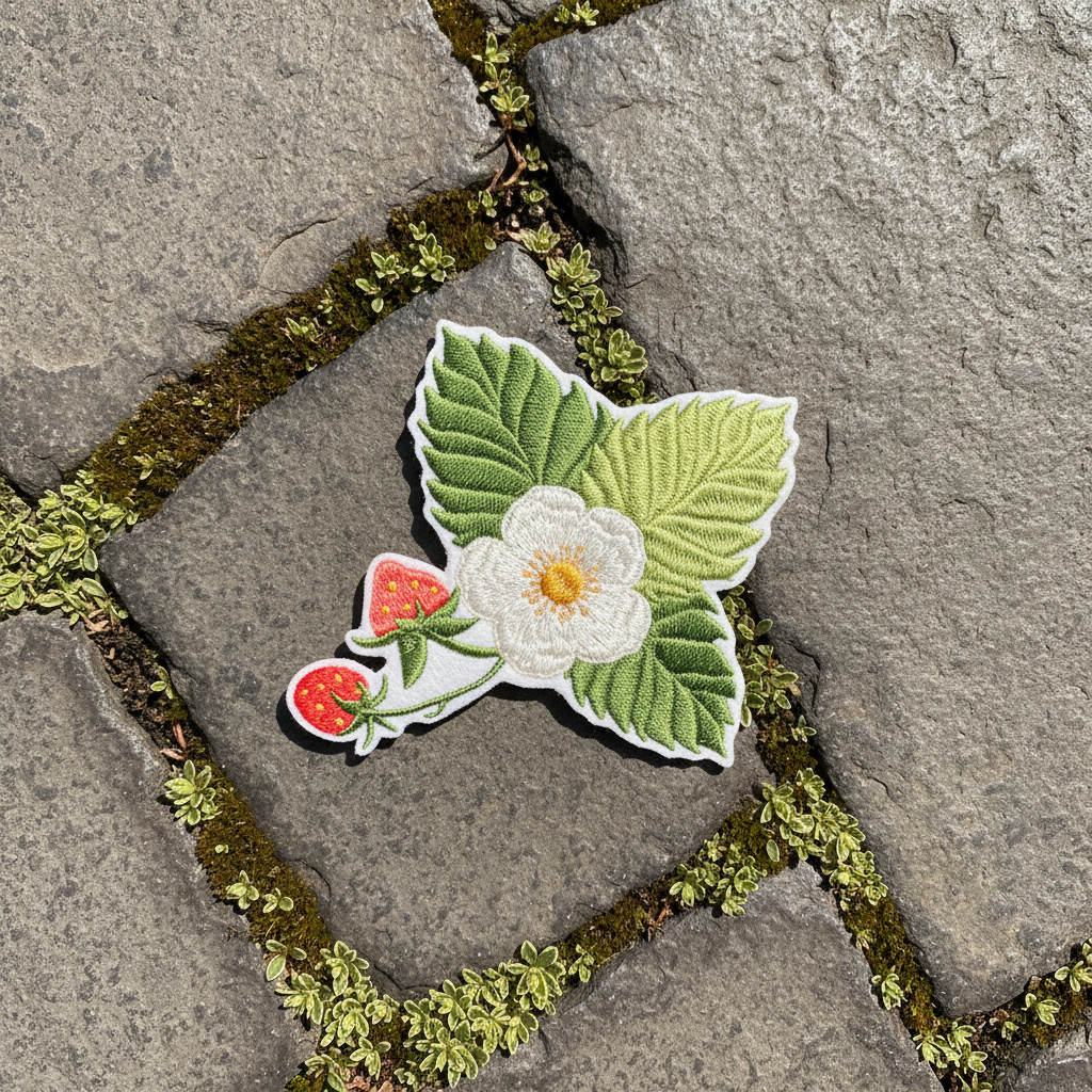 Iron on Strawberry Patch – Outdoor Stone & Moss Flat Lay