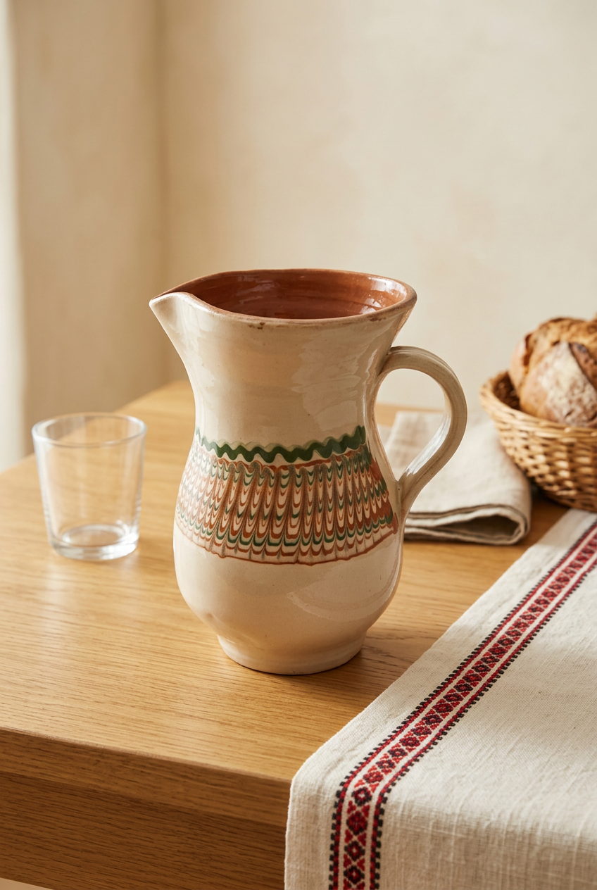 Large Ecru Jug in a Romanian-inspired dining-table setting