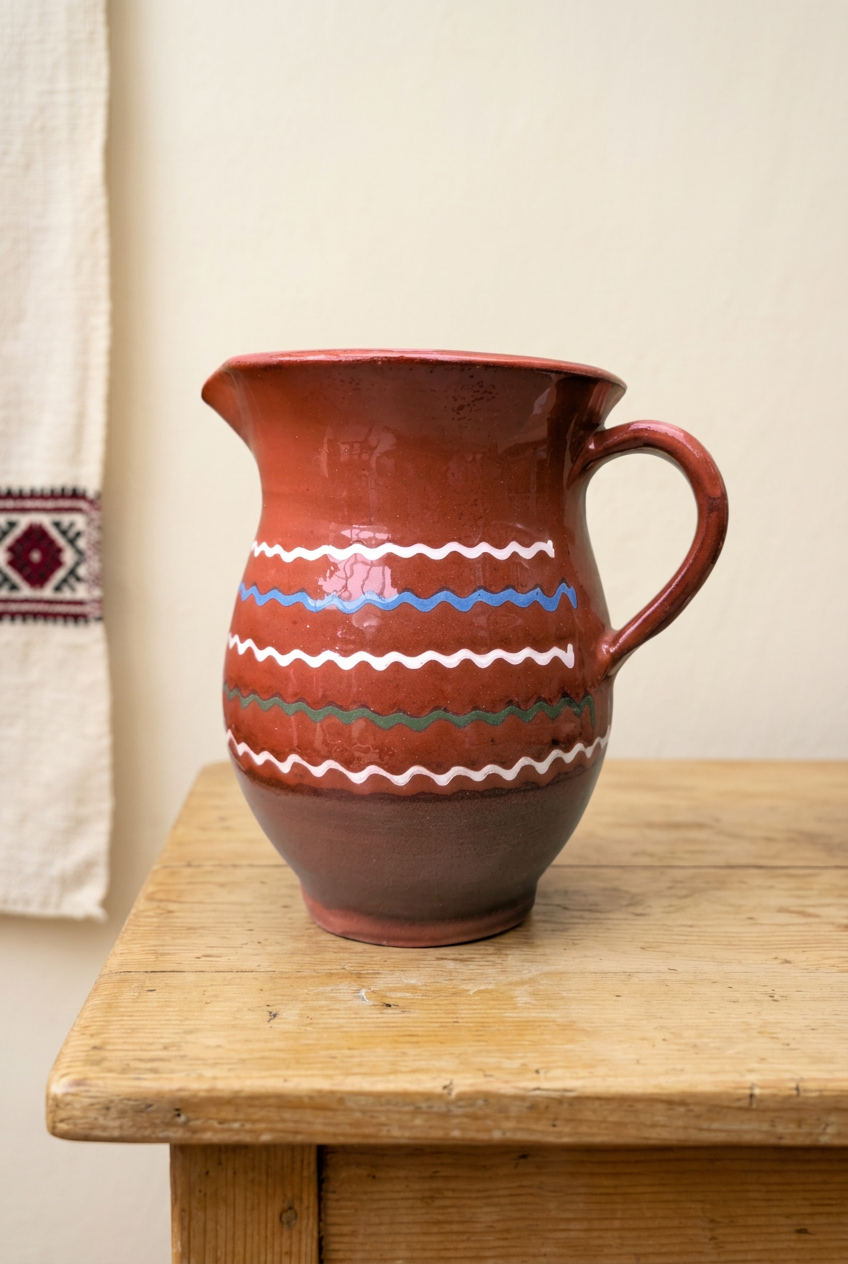 Large Tan Jug in a Romanian-inspired farmhouse setting