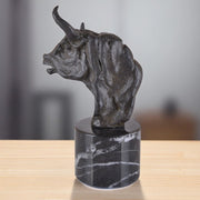 Bronze Bull's Head Sculpture With Marble Base