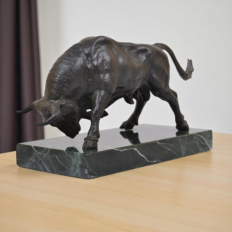 Tuscan Bronze Bull with Marble Base