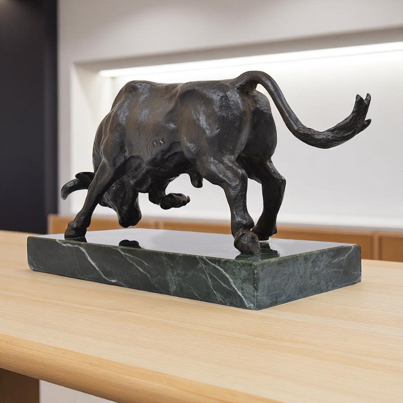 Tuscan Bronze Bull with Marble Base