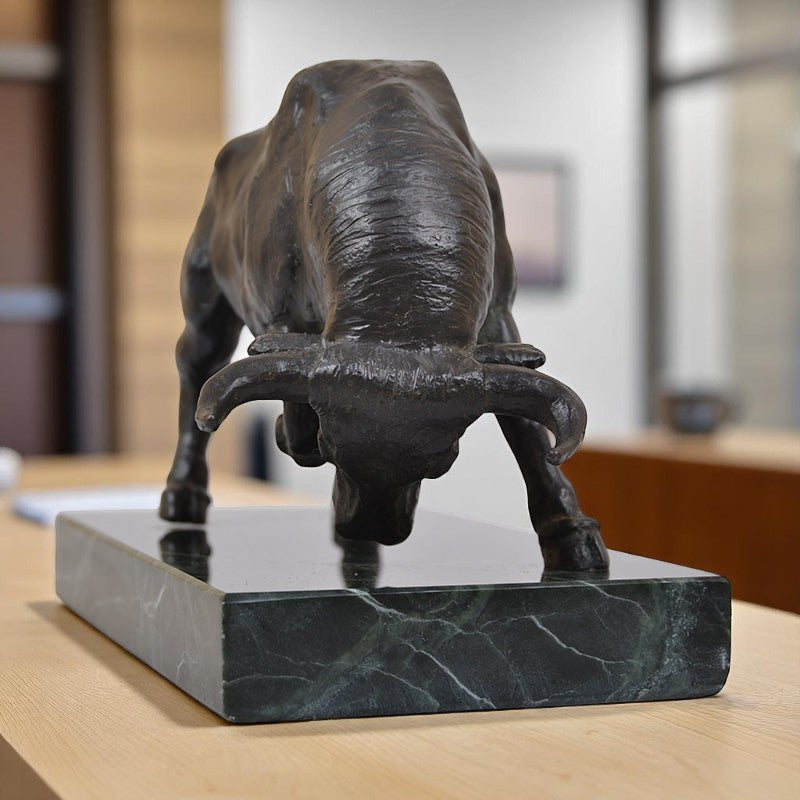 Tuscan Bronze Bull with Marble Base