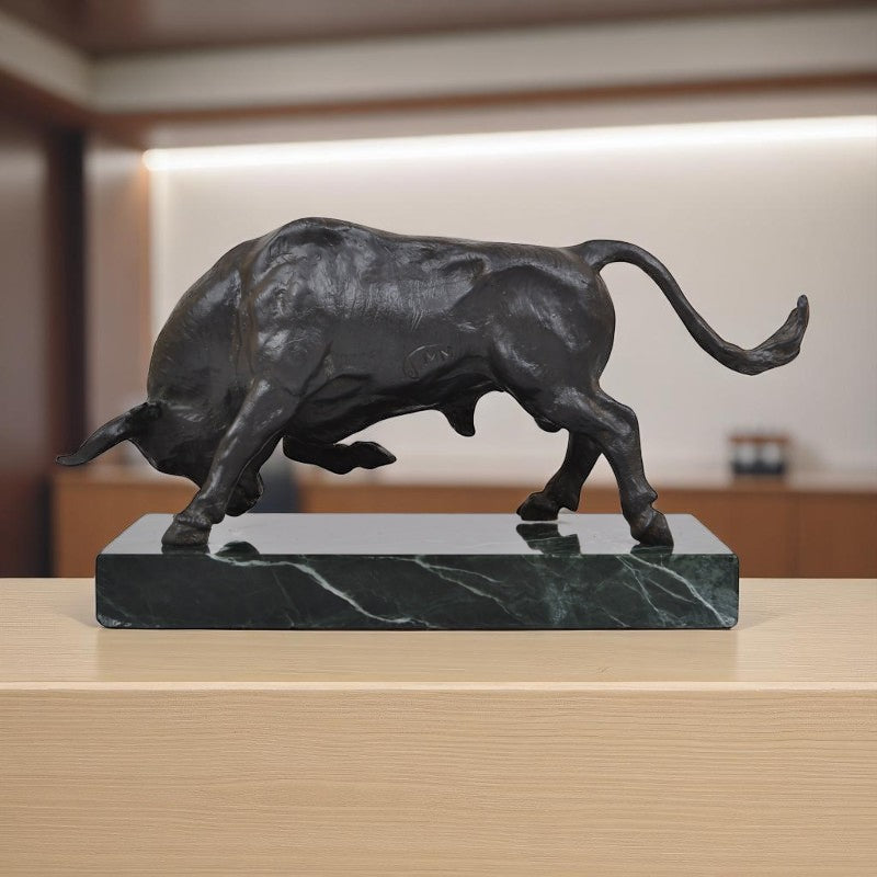 Tuscan Bronze Bull with Marble Base