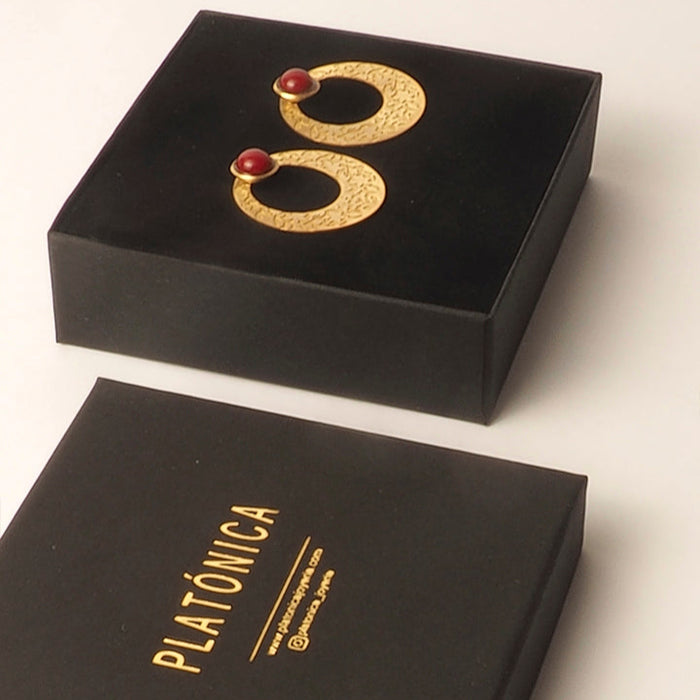 Alhambra Palace Inspired Gold Earrings With Red Detail