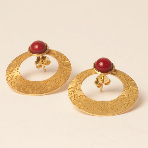 Alhambra Palace Inspired Gold Earrings With Red Detail