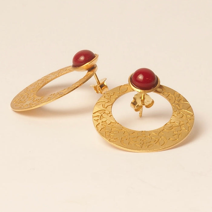 Alhambra Palace Inspired Gold Earrings With Red Detail