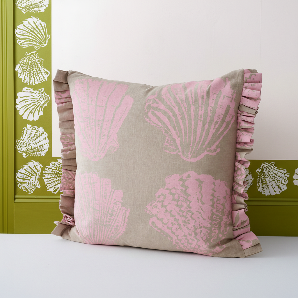 Pilgrim Cushion Marshmallow – Sunne Border Olive Wallpaper