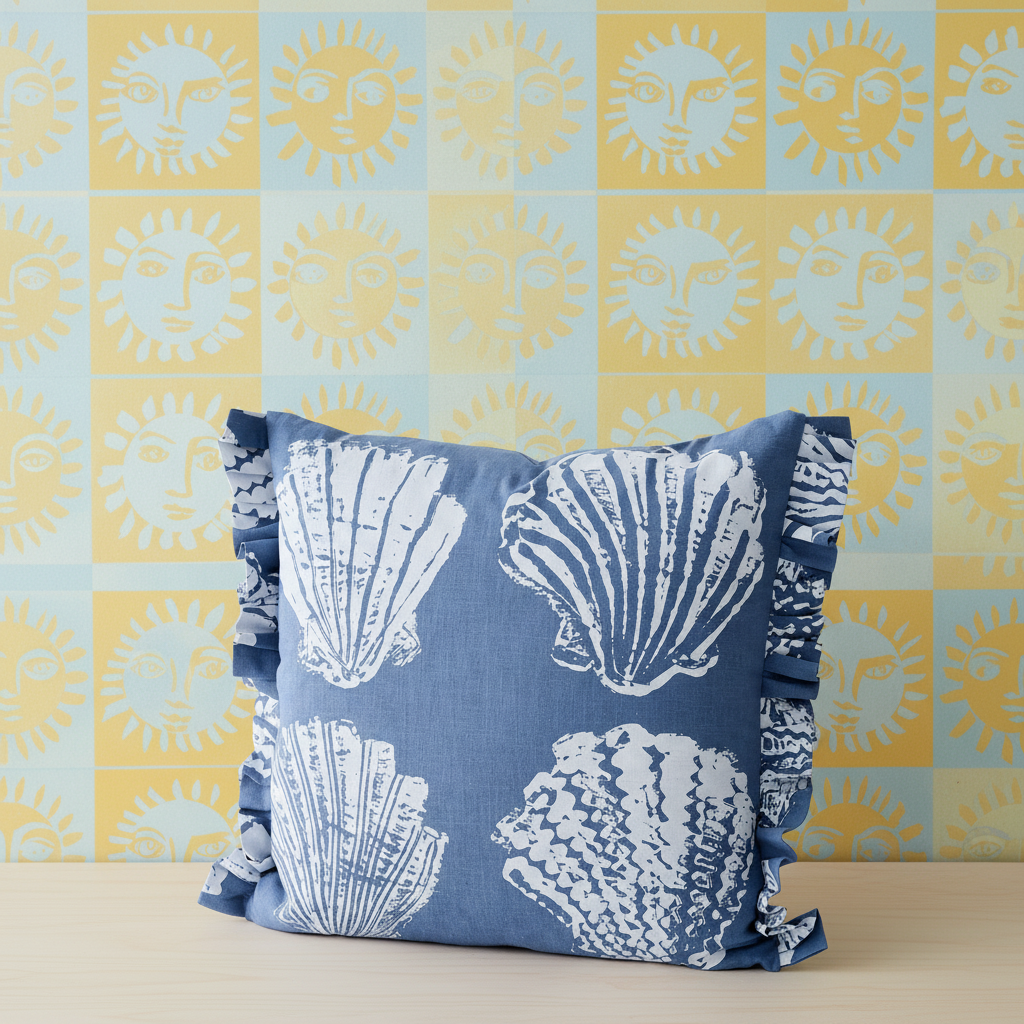 Pilgrim Cushion Sea Blue – Sunne Border Bright Day Wallpaper