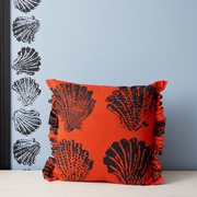 Pilgrim Cushion Tangerine – Sunne Border Mid Blue Wallpaper