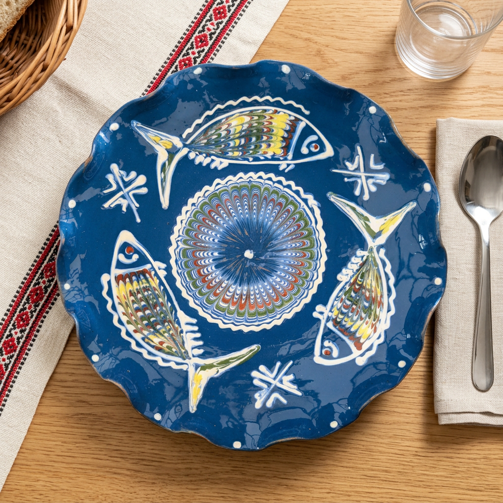 Pisces serving plate in a Romanian-inspired dining-table setting