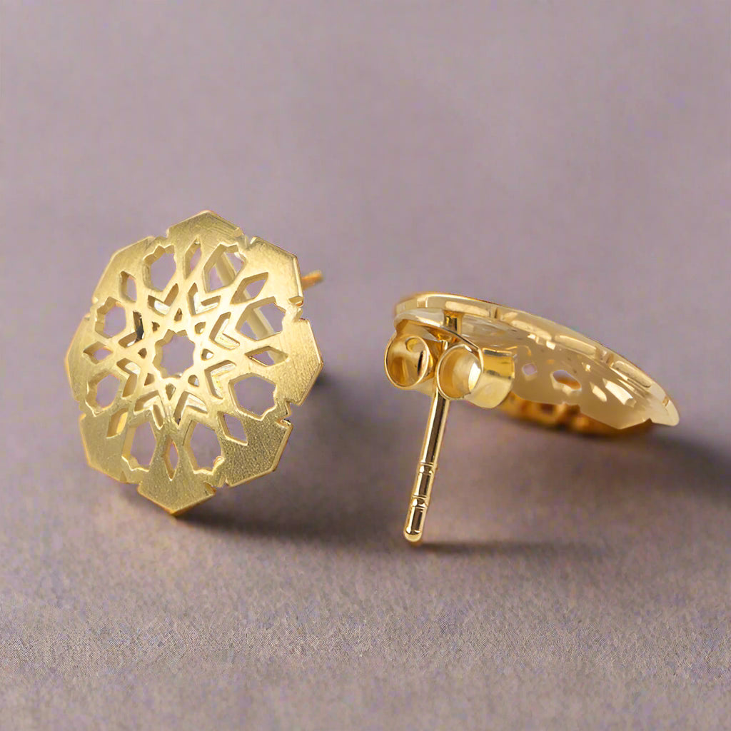 Gold Plated Sterling Silver Stud Earrings Mudejar