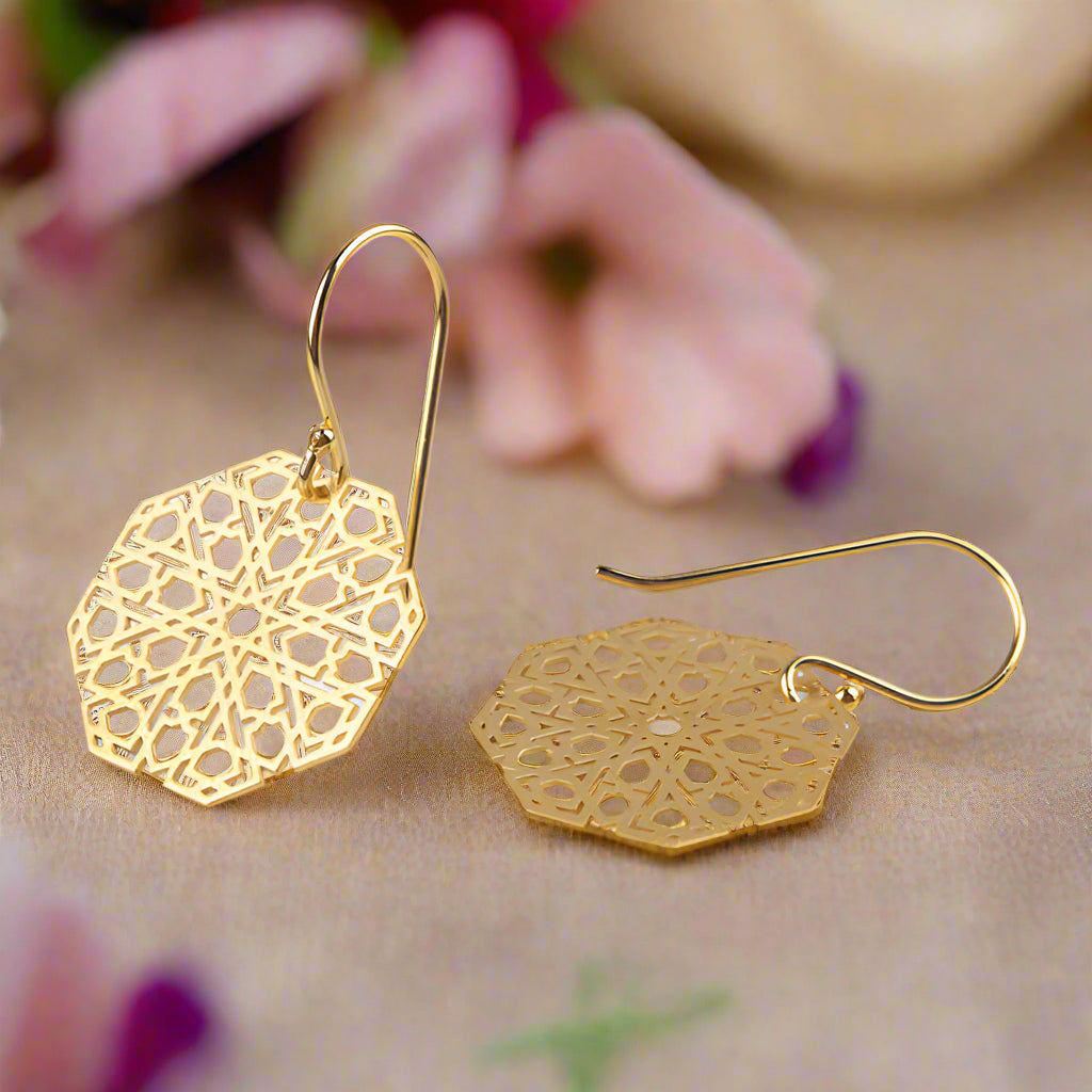 Gold Plated Islamic Art Earrings Mudéjar Small