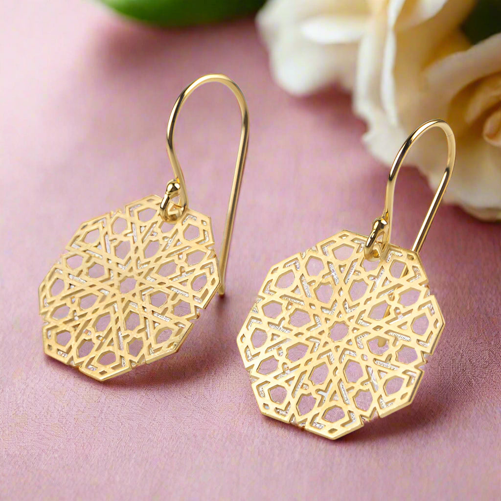 Gold Plated Islamic Art Earrings Mudéjar Small